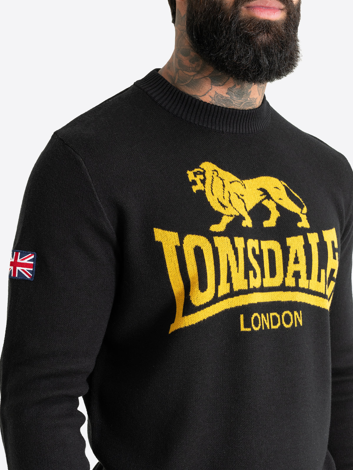 Schwarzer Lonsdale Herren Strickpullover mit gelbem Logo