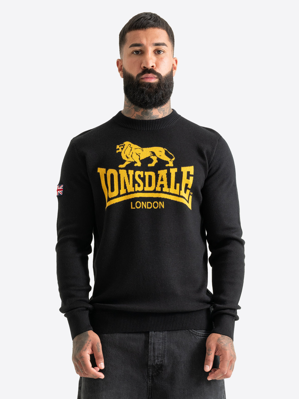Schwarzer Lonsdale Herren Strickpullover mit gelbem Logo