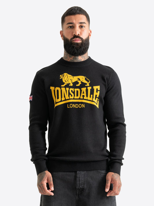 Schwarzer Lonsdale Herren Strickpullover mit gelbem Logo