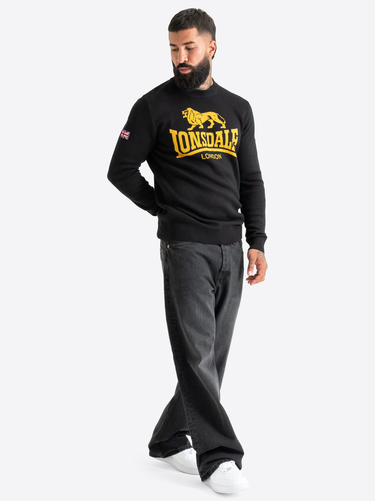 Schwarzer Lonsdale Herren Strickpullover mit gelbem Logo