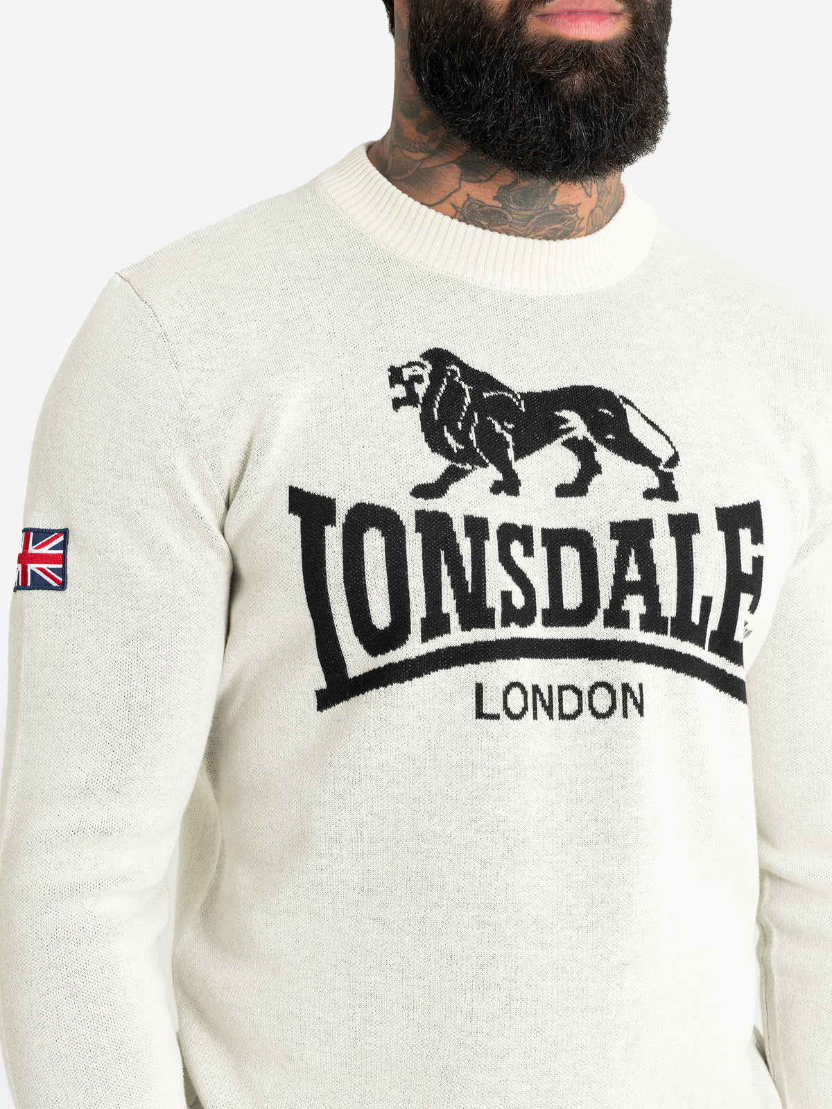 Beiger Lonsdale Herren Strickpullover mit schwarzem Logo