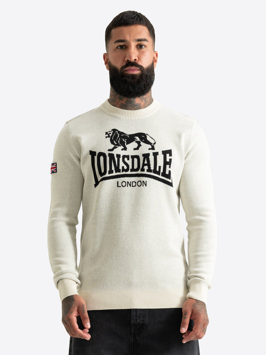 Beiger Lonsdale Herren Strickpullover mit schwarzem Logo