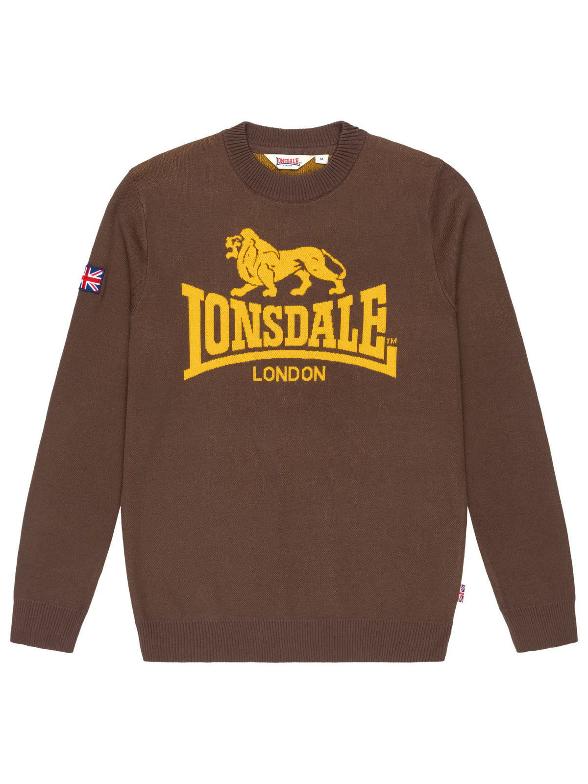 Brauner Lonsdale Herren Strickpullover mit gelbem Logo