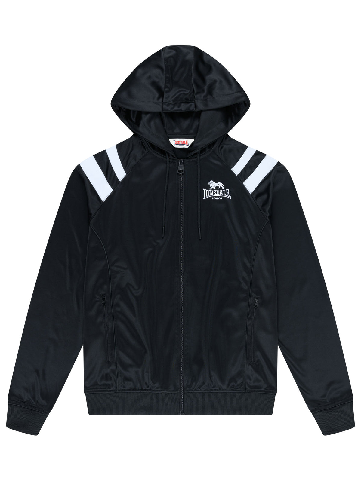 Schwarze Lonsdale Herren-Trainingsjacke mit Kapuze, normale Passform und Reissverschluss
