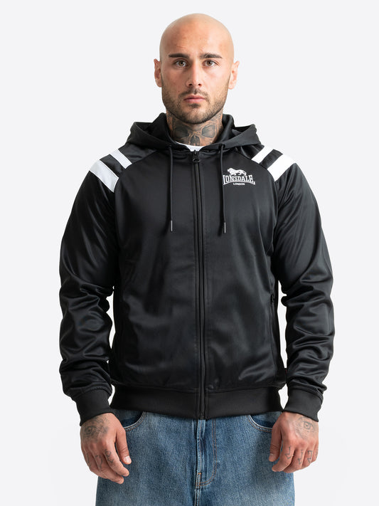 Schwarze Lonsdale Herren-Trainingsjacke mit Kapuze, normale Passform und Reissverschluss