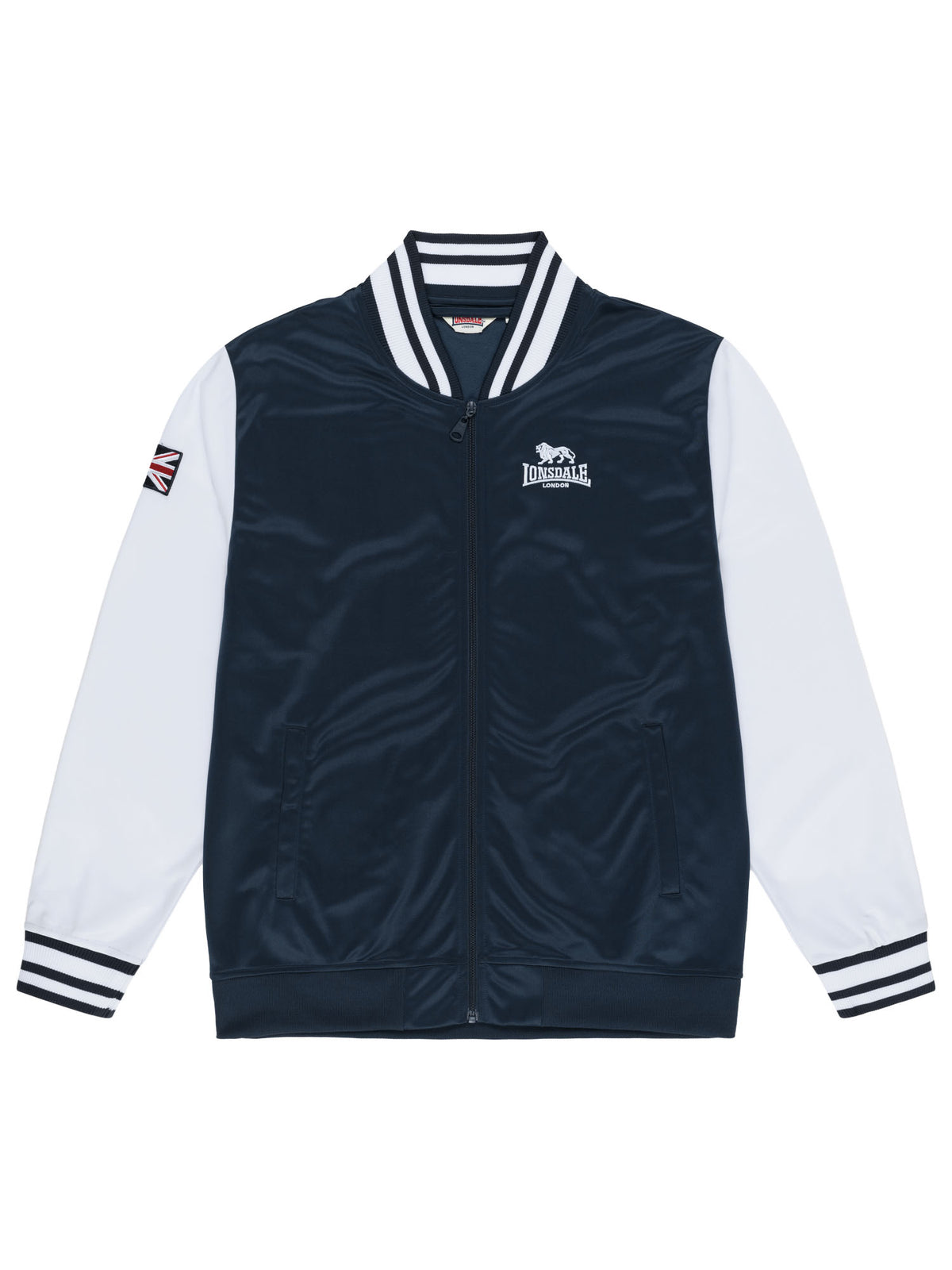 Lonsdale Herren Trainingsjacke in Darknavy und Weiss mit Logo Stickerei und Stehkragen