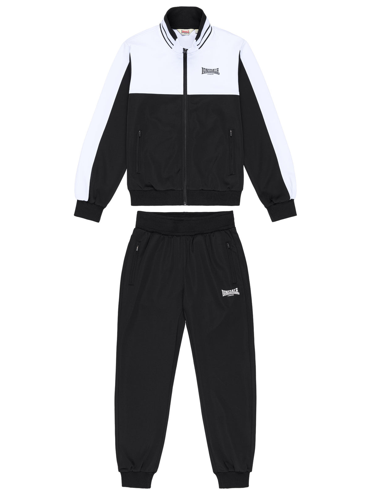 Schwarz-weisser Lonsdale Jogginganzug für Herren in schmaler Passform.