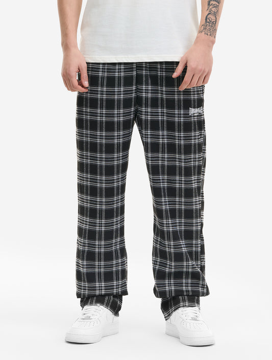 Karierte Lonsdale Herren-Hose in Schwarz-Tartan mit Logo-Print am Bein.