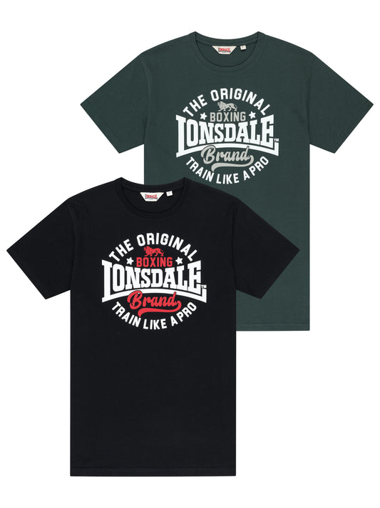 Lonsdale London Herren T-Shirt Doppelpack schwarz und dunkelgrün reguläre Passform.