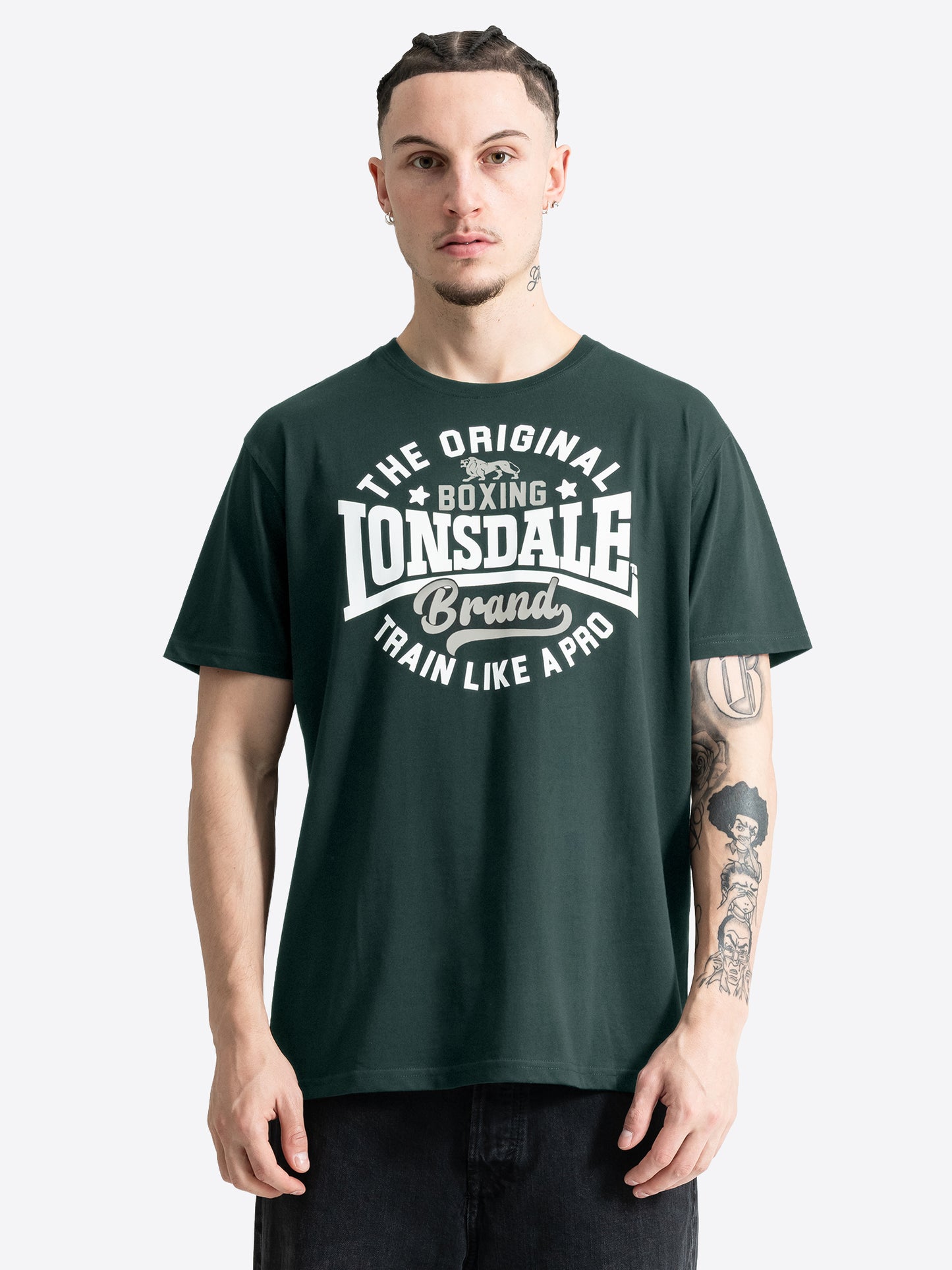 Lonsdale Herren T-Shirt dunkelgrün mit Logo-Print aus Baumwolle.
