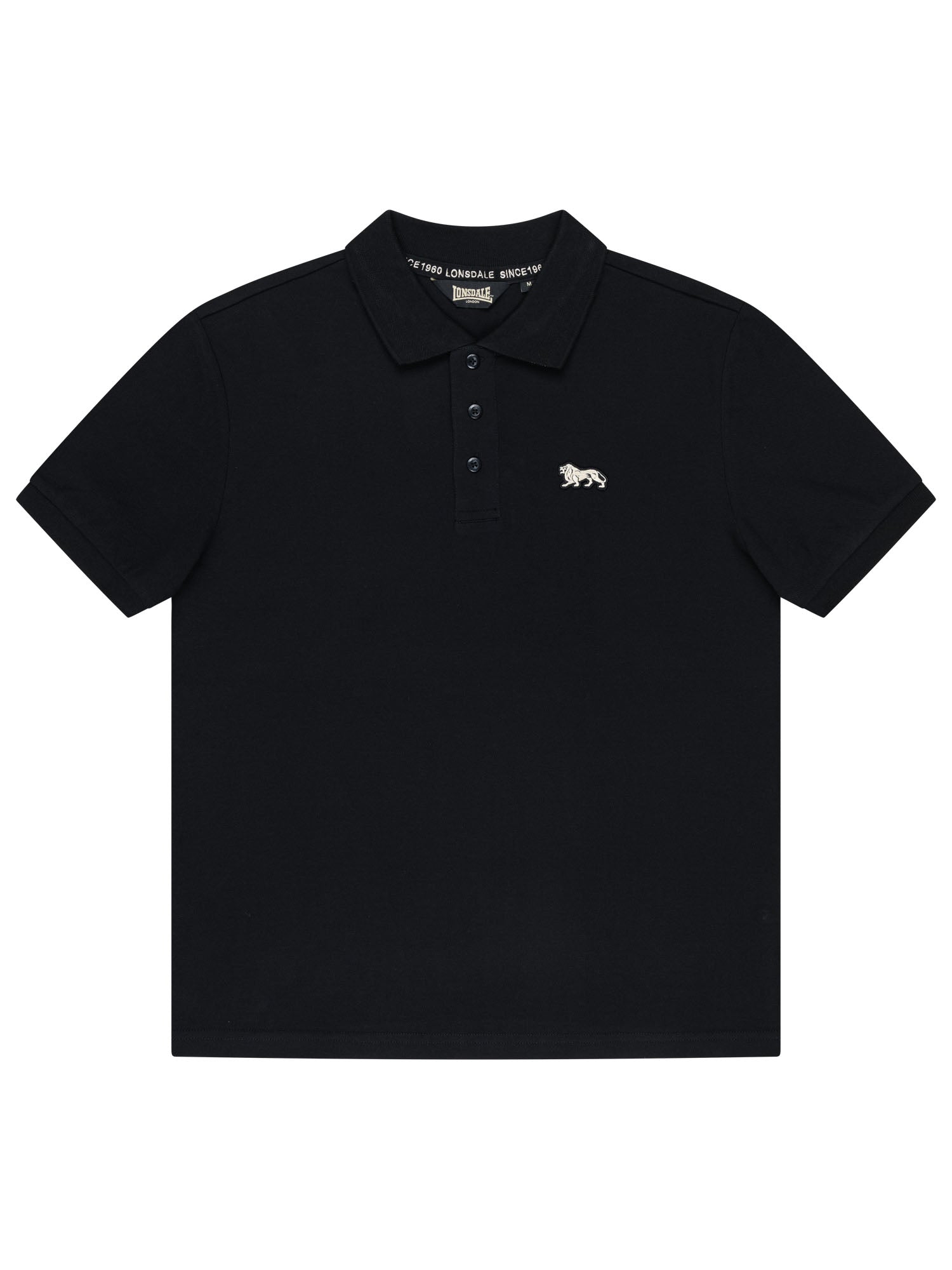 Schwarzes Lonsdale Herren Poloshirt mit weissem Löwen-Logo auf der Brust.
