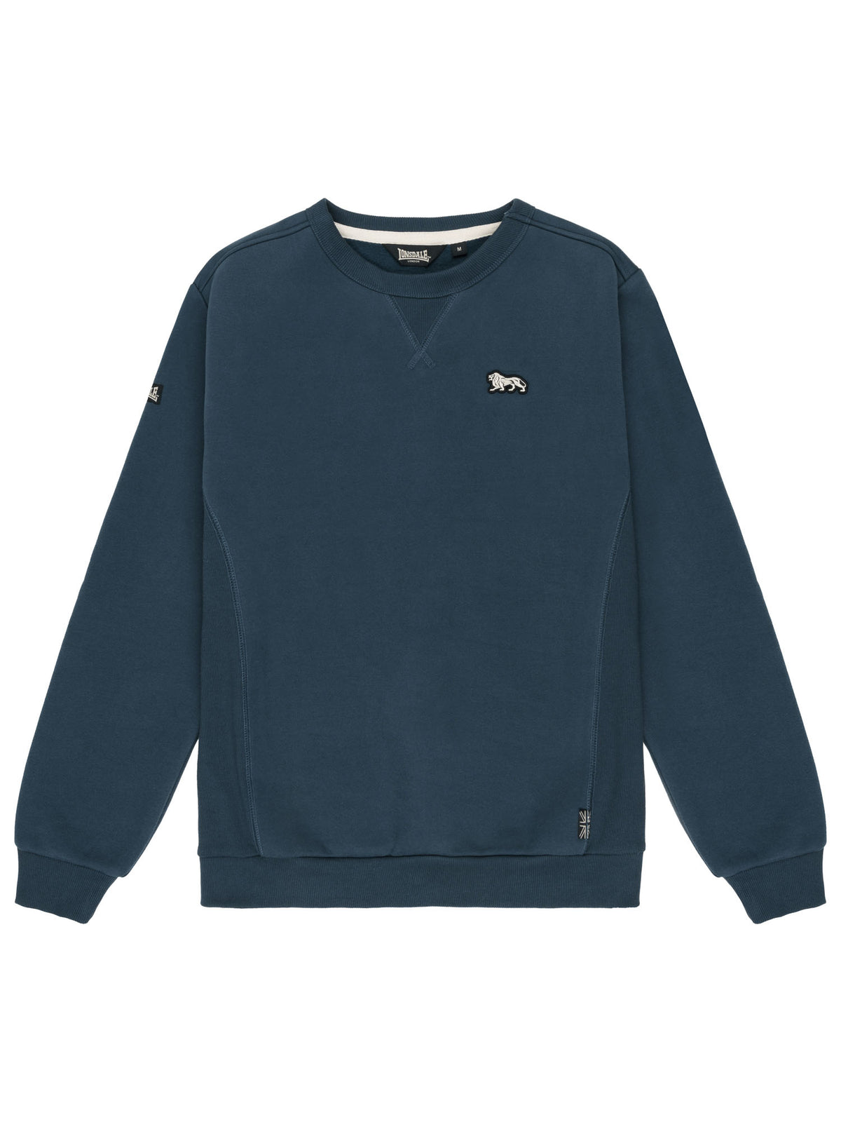 Lonsdale Herren Sweatshirt in Blau mit Rundhalsausschnitt und Löwen-Badge.