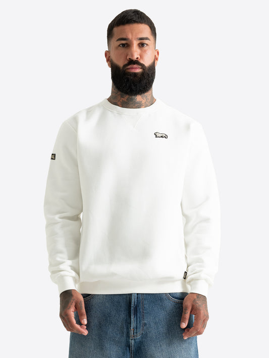 Lonsdale Herren Sweatshirt in Ecru mit Rundhalsausschnitt und kleinem Löwen-Badge.