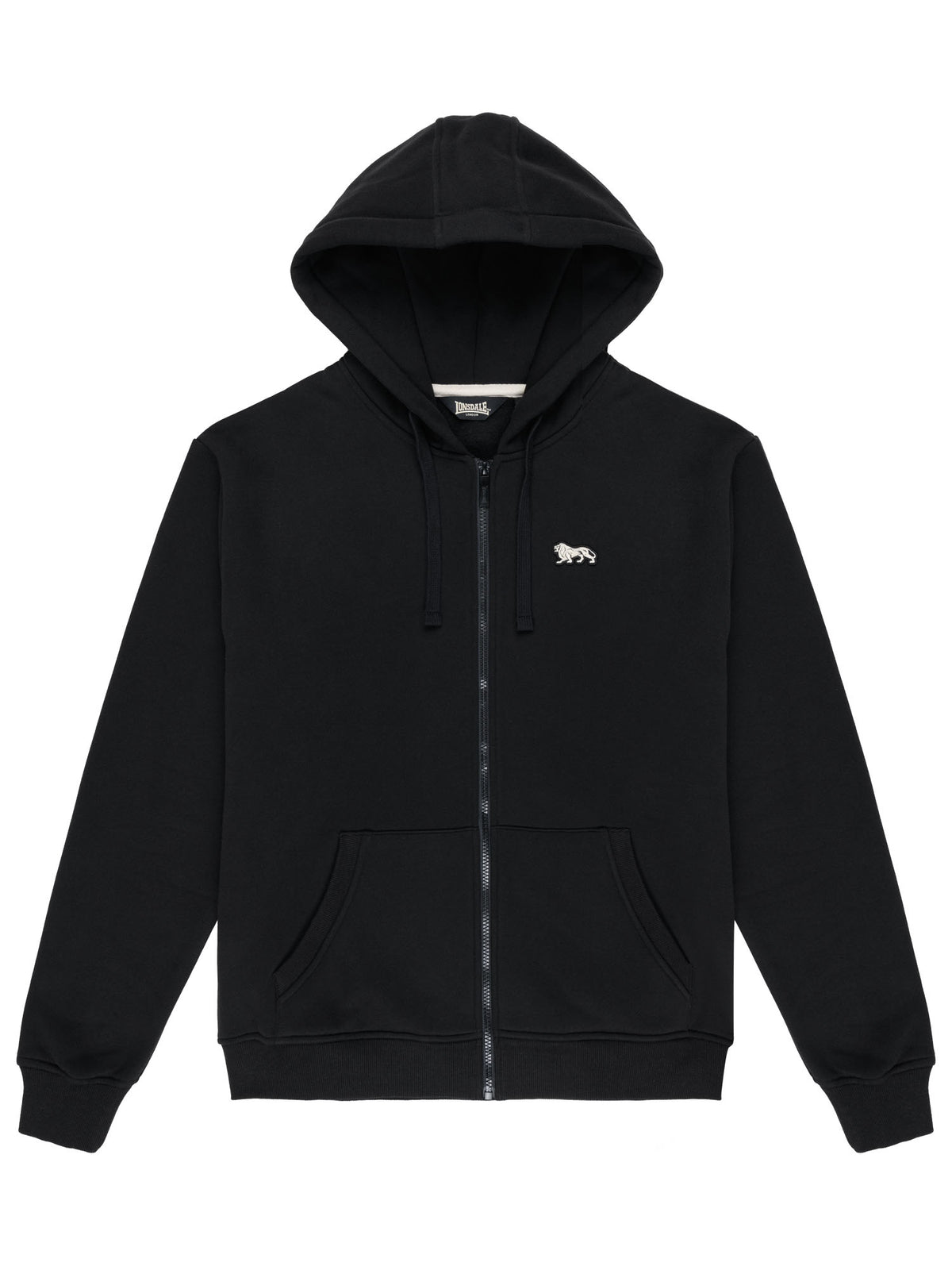 Schwarze Lonsdale Herren-Kapuzensweatjacke, normale Passform mit Reissverschluss & Löwen-Badge