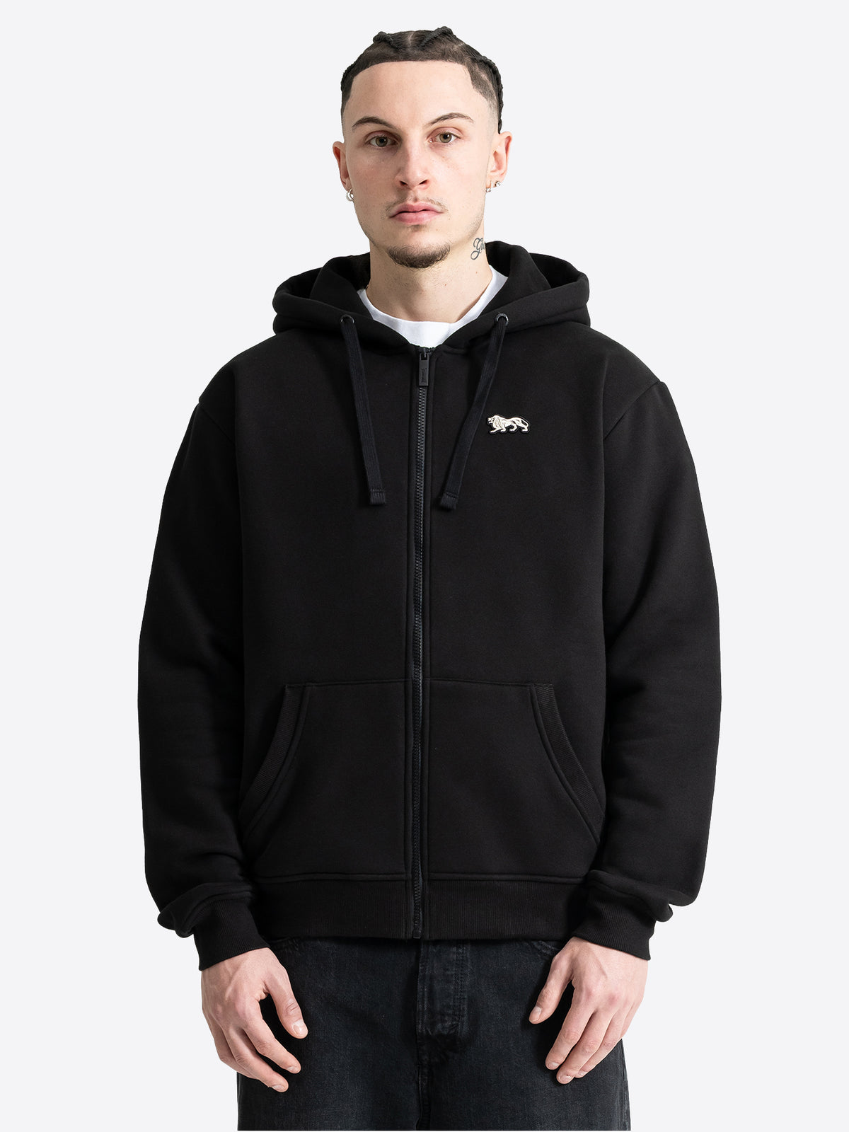 Schwarze Lonsdale Herren-Kapuzensweatjacke, normale Passform mit Reissverschluss & Löwen-Badge