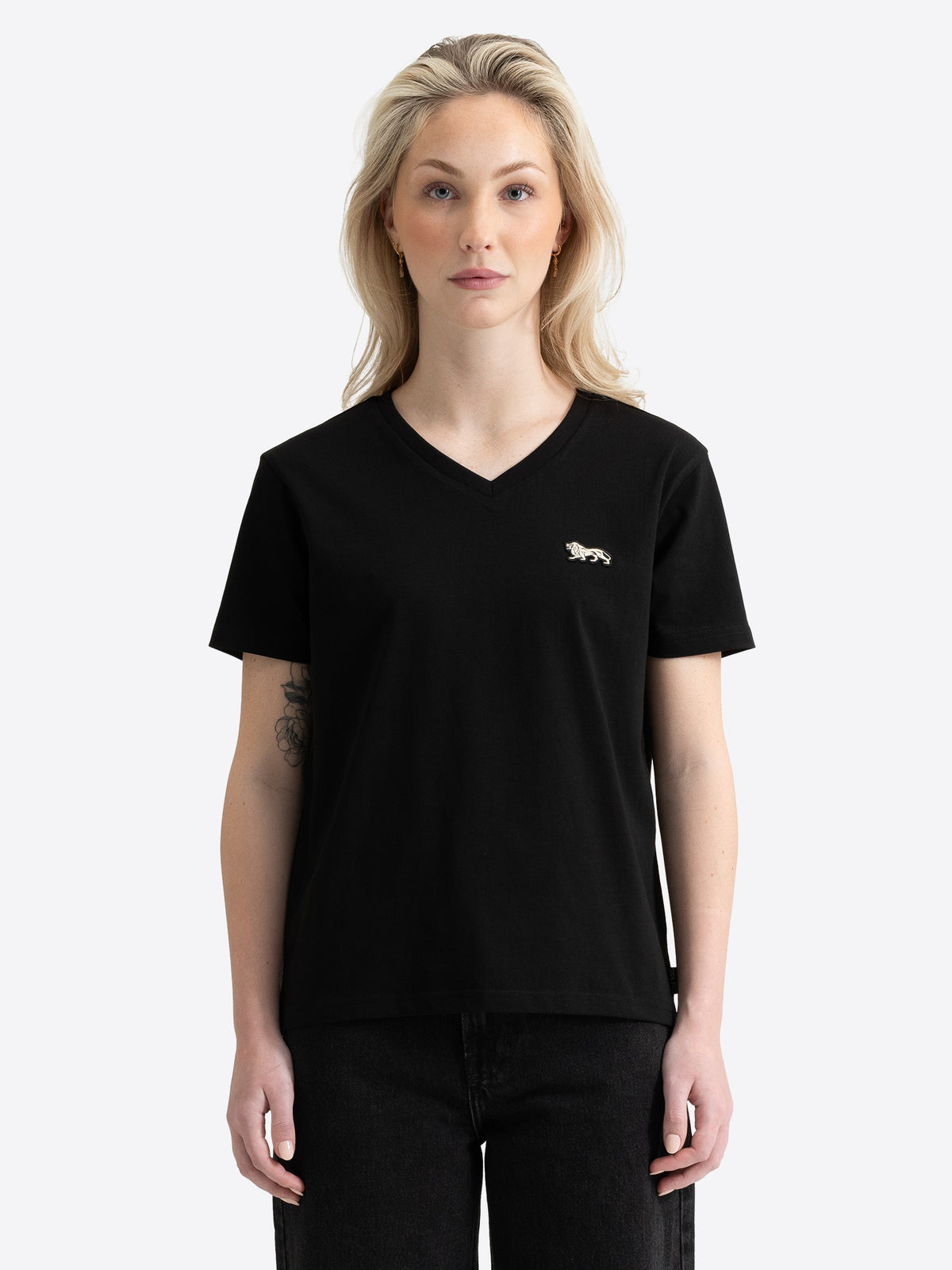 Schwarzes Lonsdale Damen T-Shirt mit V-Ausschnitt