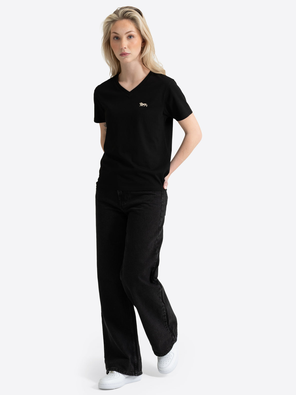Schwarzes Lonsdale Damen T-Shirt mit V-Ausschnitt