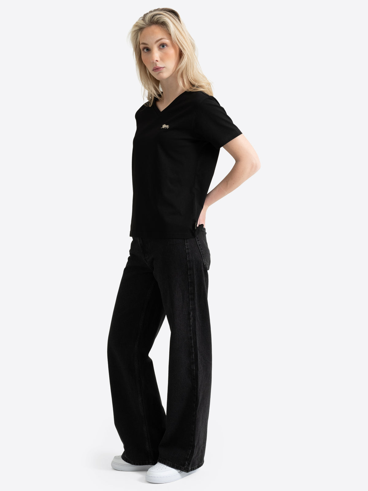 Schwarzes Lonsdale Damen T-Shirt mit V-Ausschnitt