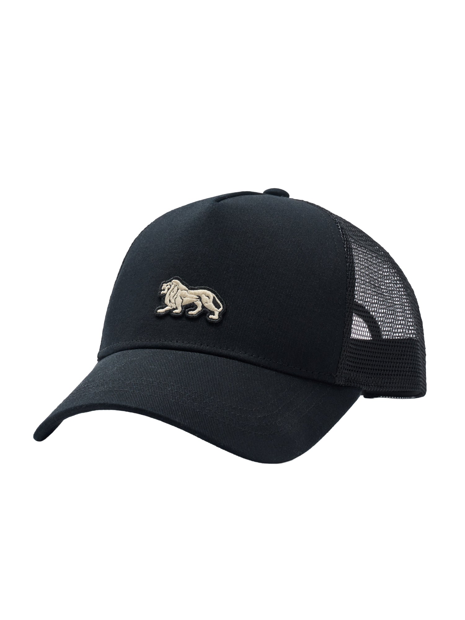 Schwarzes Lonsdale London Trucker Cap mit Löwen-Aufnäher. Sportliche Herren-Kappe im Schweizer Online-Shop kaufen.