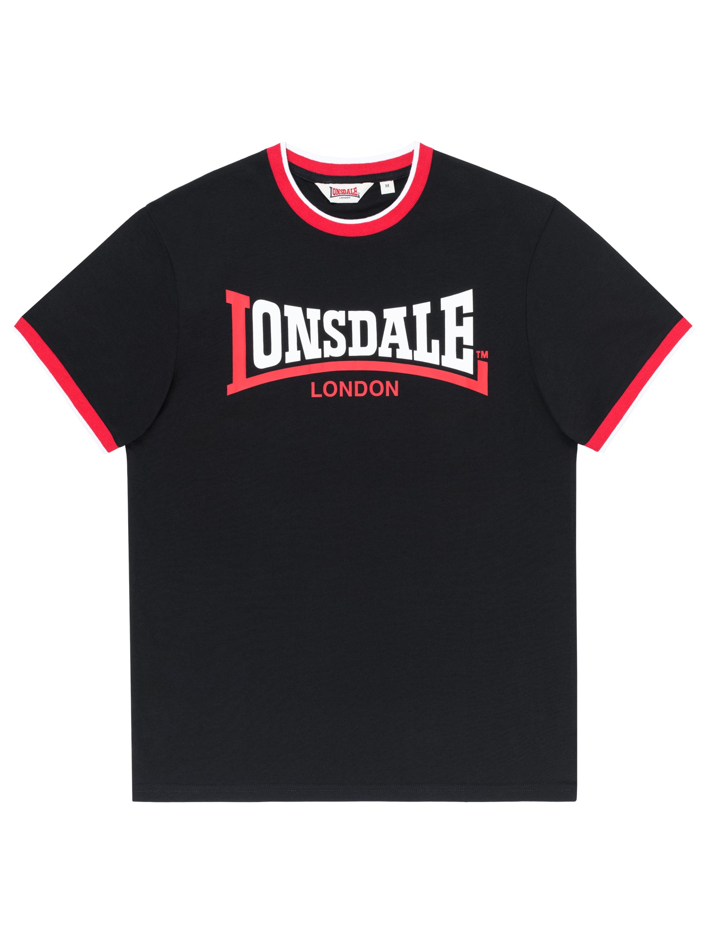 Schwarzes Lonsdale Herren T-Shirt mit rot-weissem Logo-Print und normaler Passform