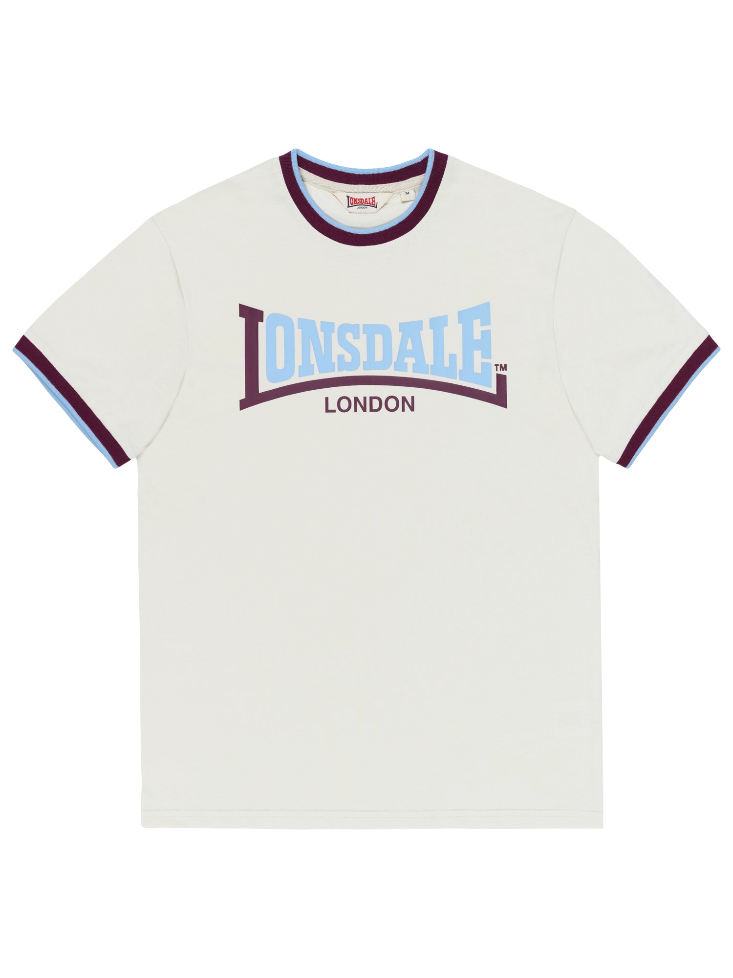 Lonsdale Herren T-Shirt in Bone White mit hellblau-rotem Logo-Print und normaler Passform