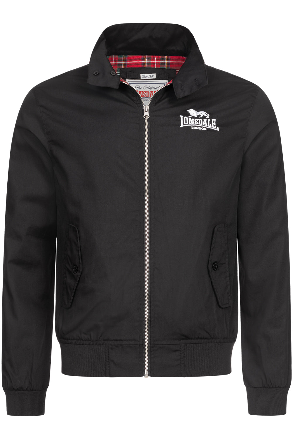 Lonsdale Acton Jacke mit Reißverschluss, kleinem Brustlogo, großem Rückenlogo und kariertem, farblich abgesetztem Innenfutter