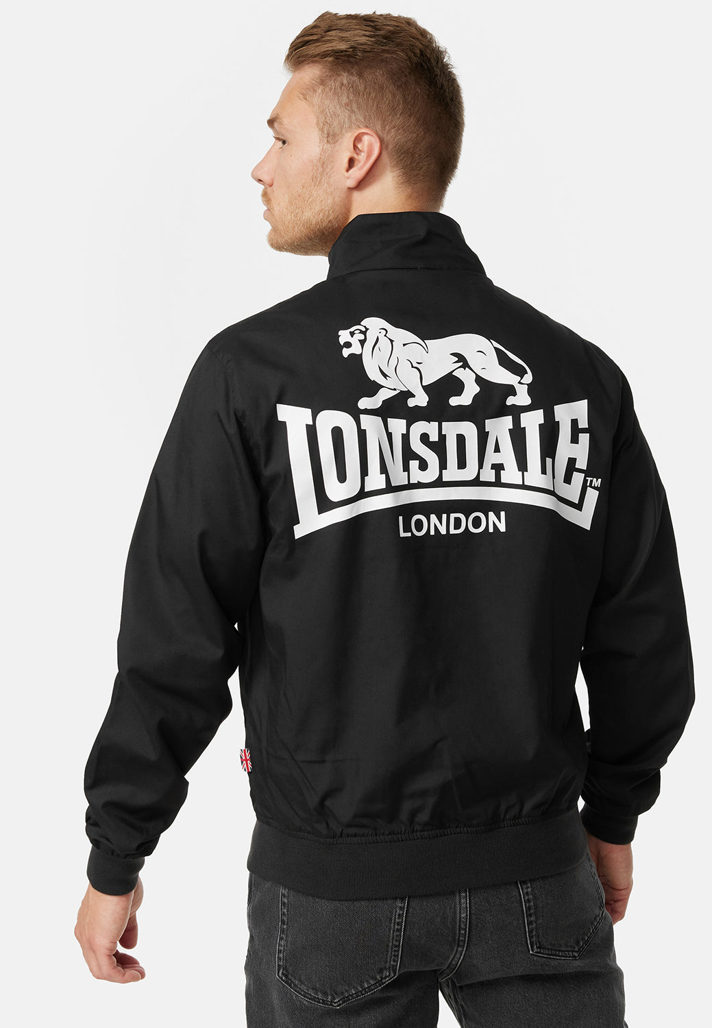 Lonsdale Acton Jacke mit Reißverschluss, kleinem Brustlogo, großem Rückenlogo und kariertem, farblich abgesetztem Innenfutter