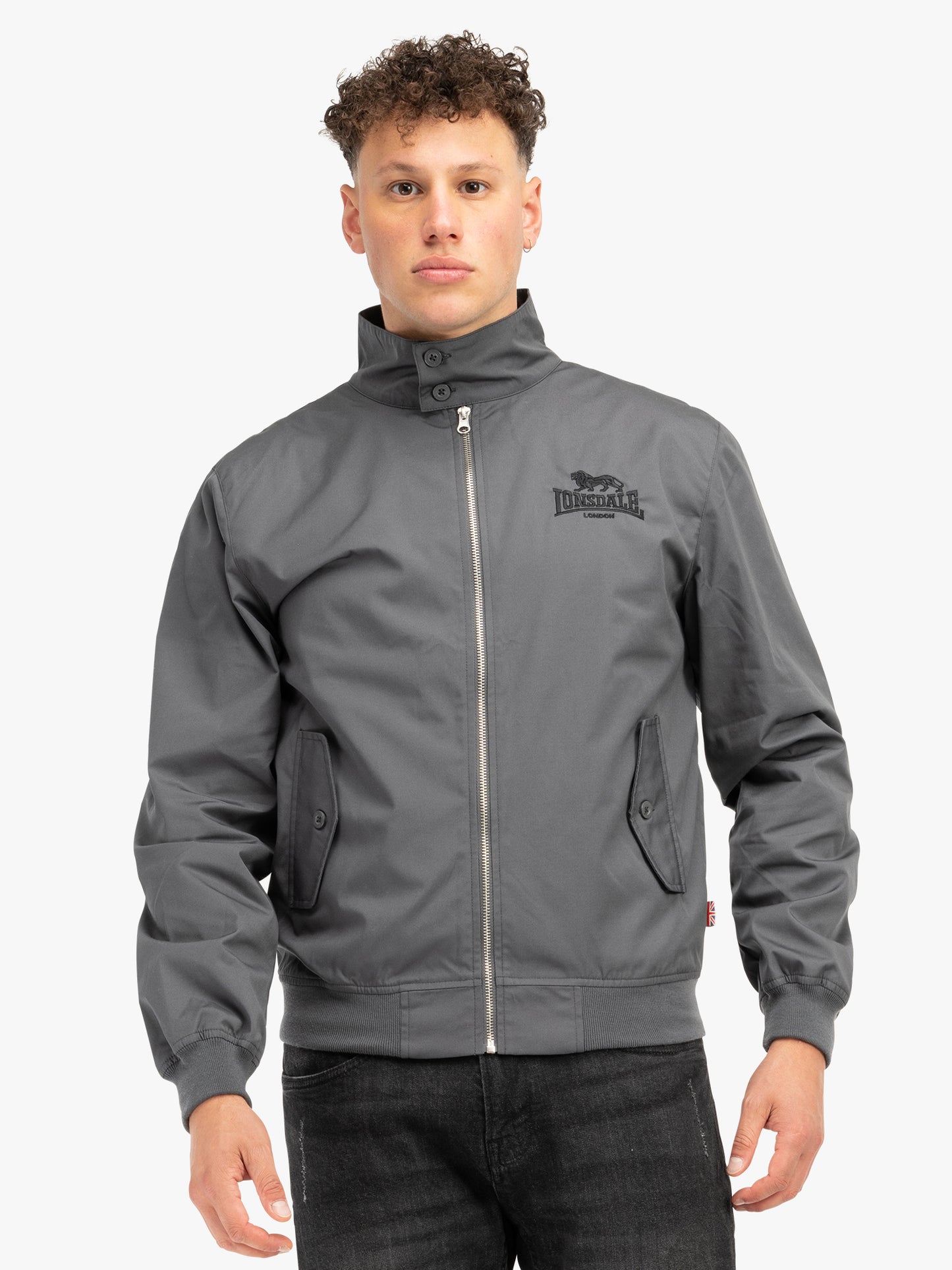 Lonsdale Acton Jacke mit Reißverschluss, kleinem Brustlogo, großem Rückenlogo und kariertem, farblich abgesetztem Innenfutter
