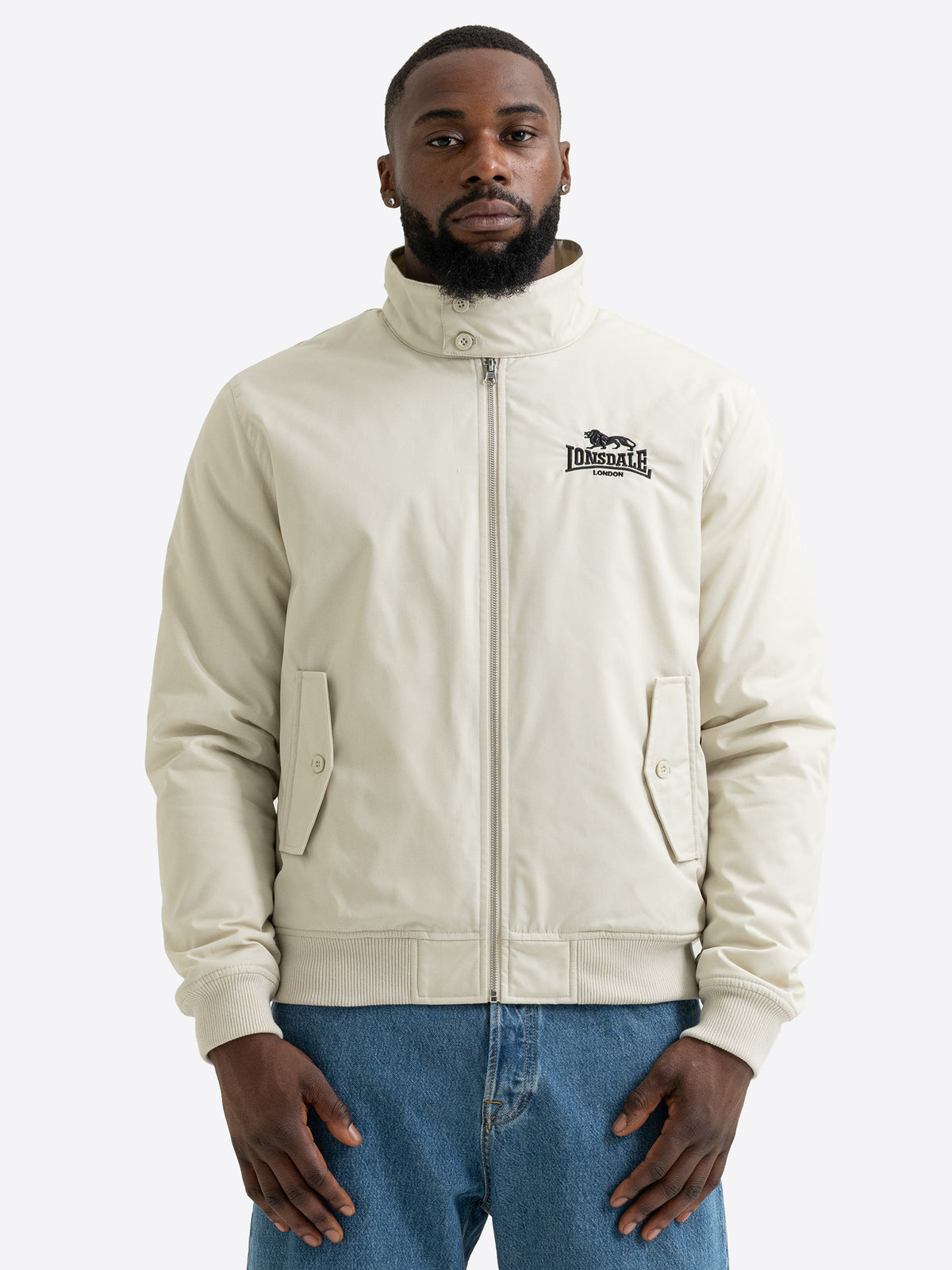Beige Lonsdale Herren Jacke mit Logo-Stickerei und schmaler Passform