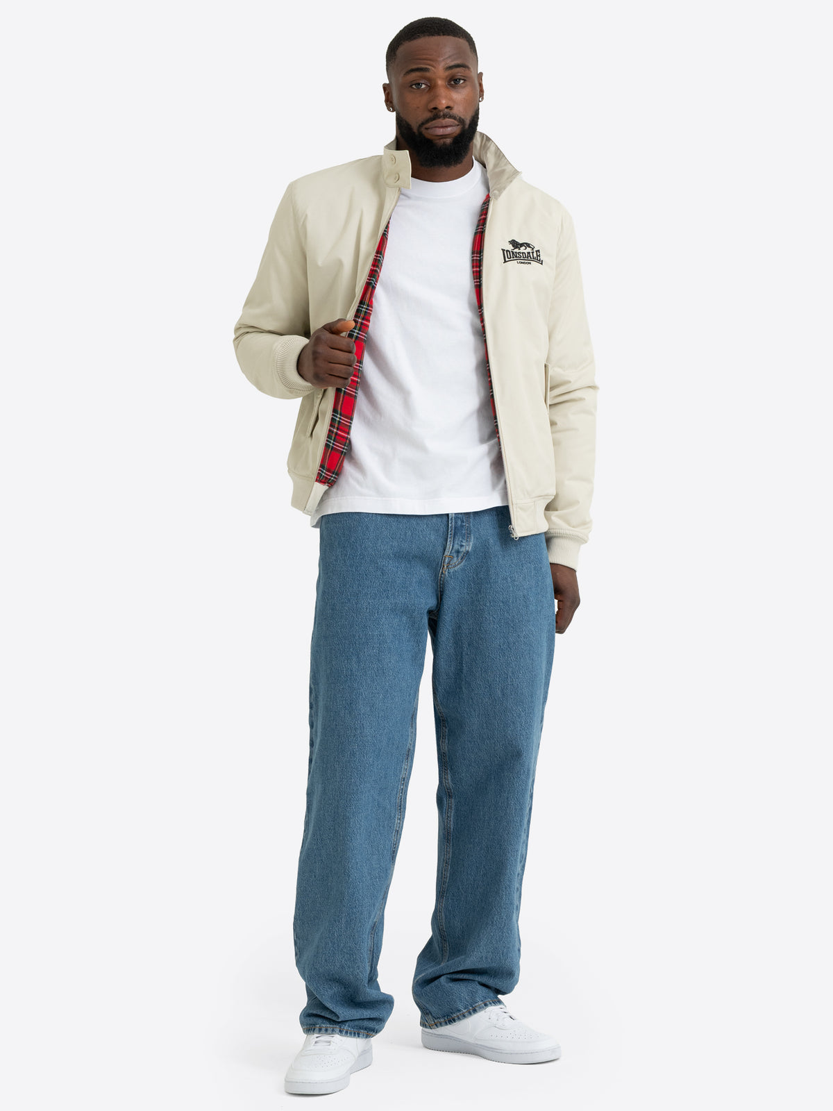 Beige Lonsdale Herren Jacke mit Logo-Stickerei und schmaler Passform