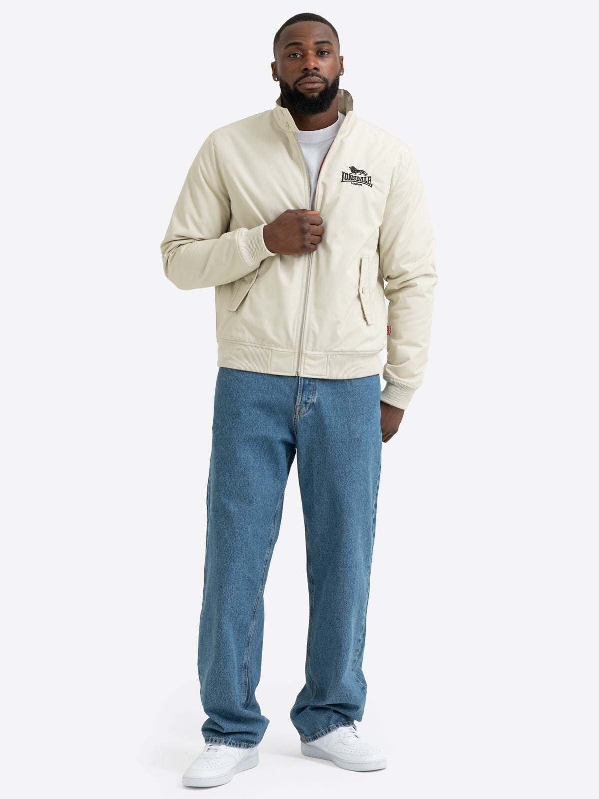 Beige Lonsdale Herren Jacke mit Logo-Stickerei und schmaler Passform