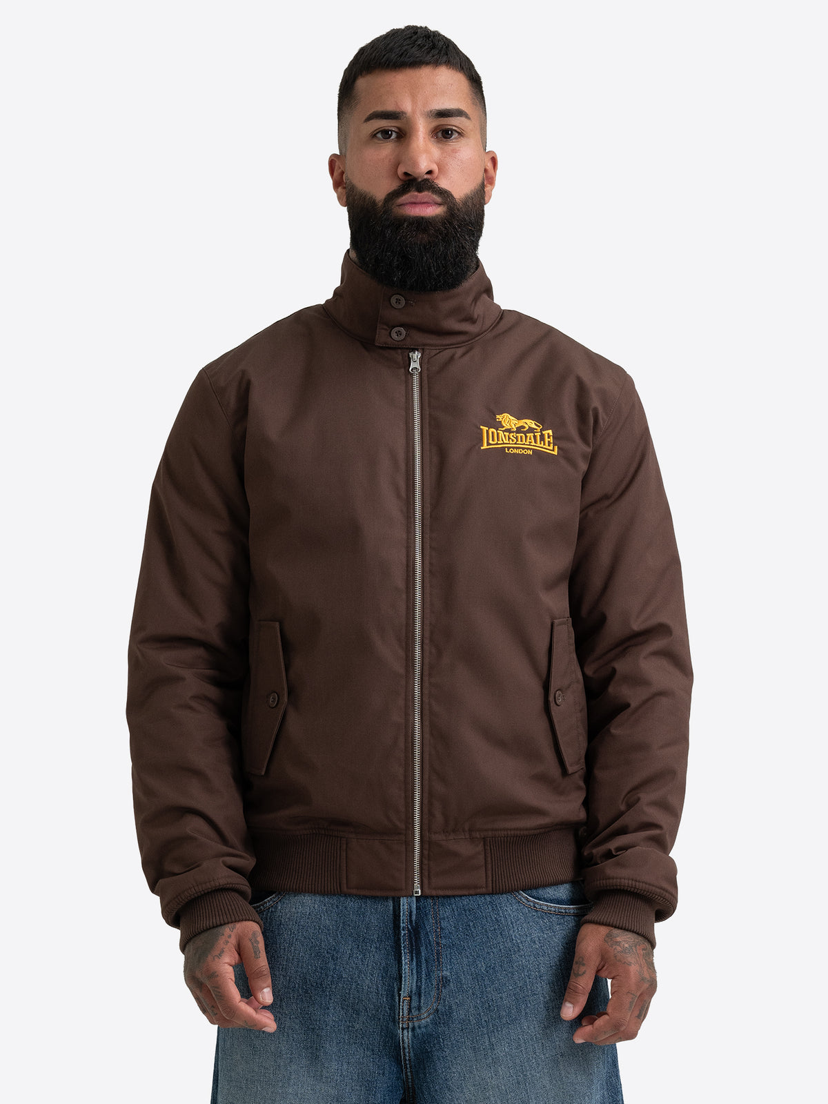 Braune Lonsdale Herren Jacke mit Logo-Stickerei und schmaler Passform