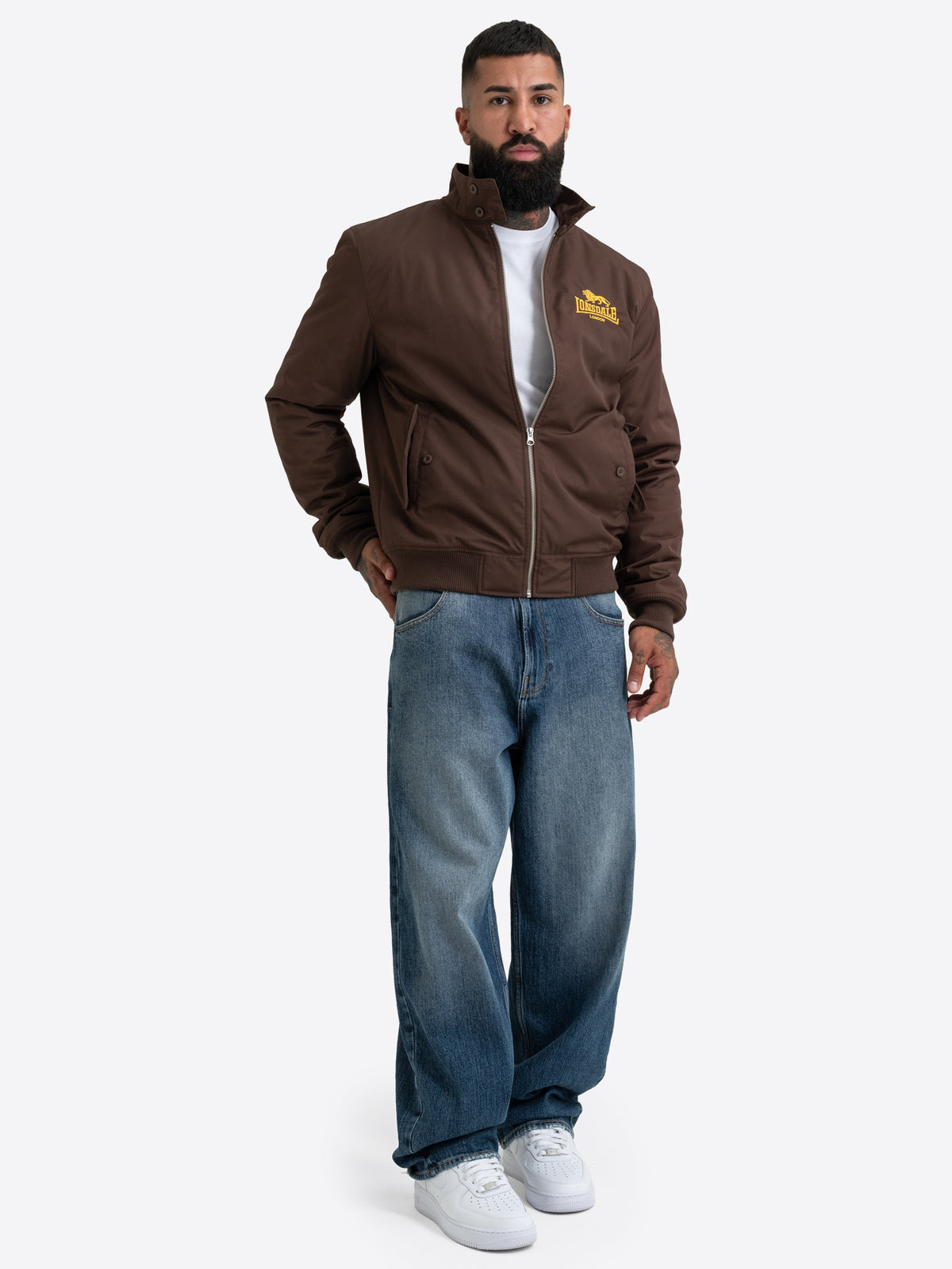 Braune Lonsdale Herren Jacke mit Logo-Stickerei und schmaler Passform
