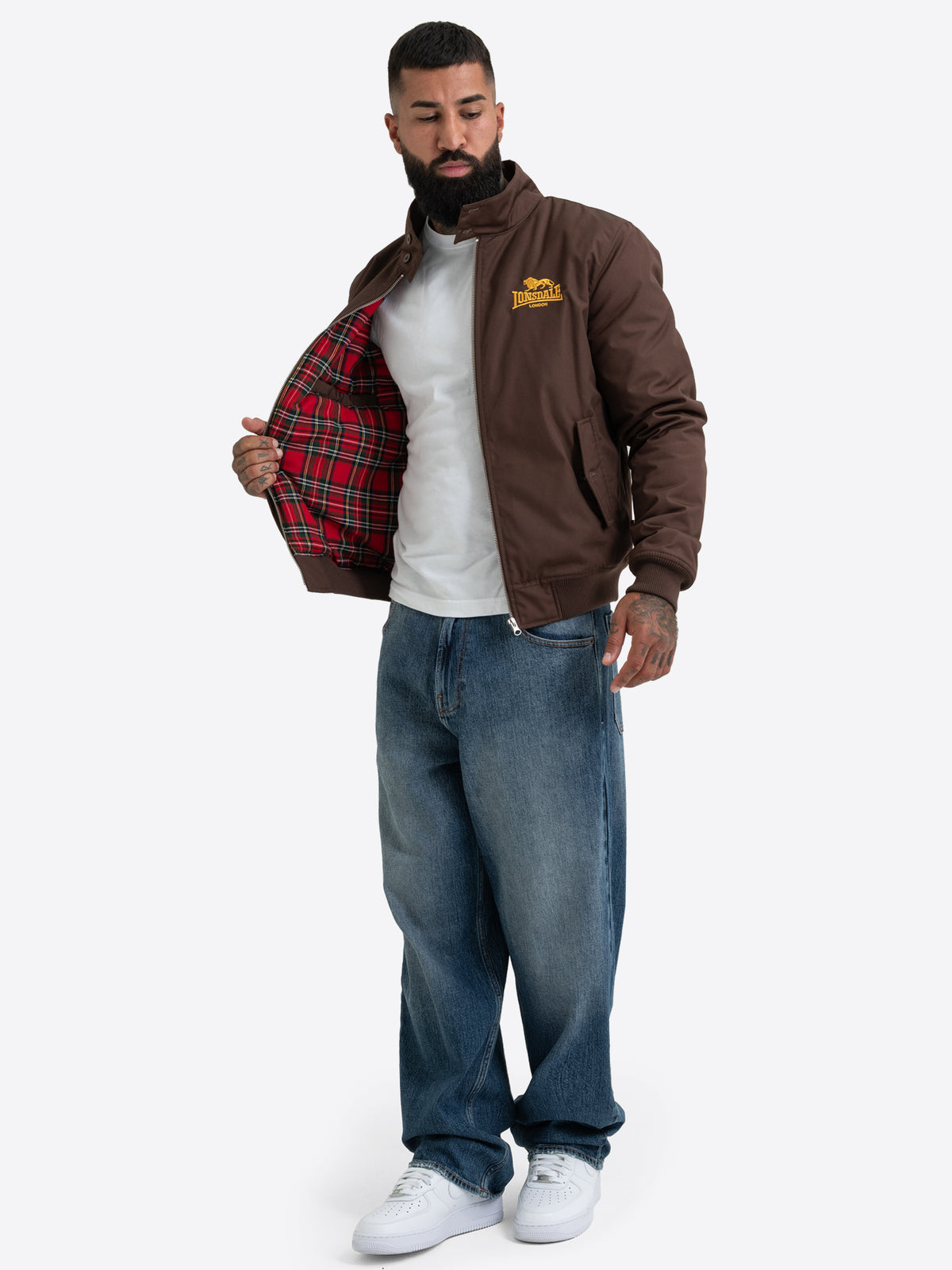 Braune Lonsdale Herren Jacke mit Logo-Stickerei und schmaler Passform