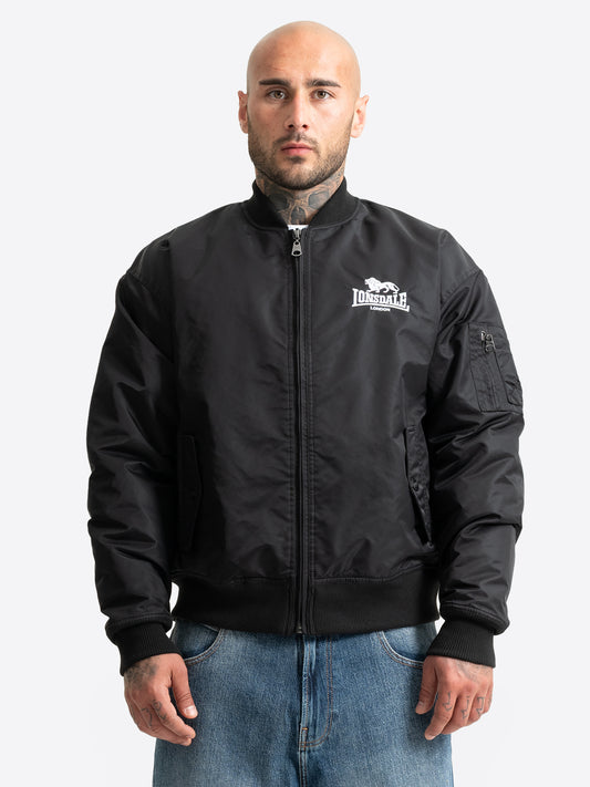 Schwarze Lonsdale Bomberjacke Herren – Oversized Fliegerjacke im Boxy Fit.