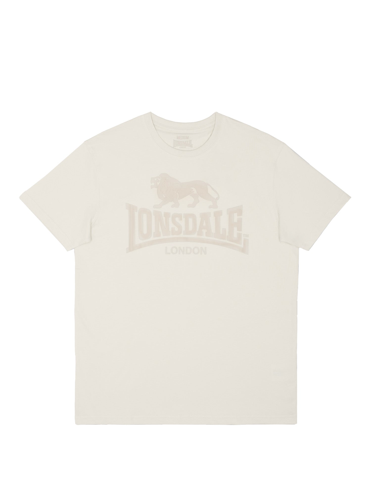 Lonsdale London T-Shirt Bone White mit Frontprint und Löwen-Backprint, sportlich aus Baumwolle