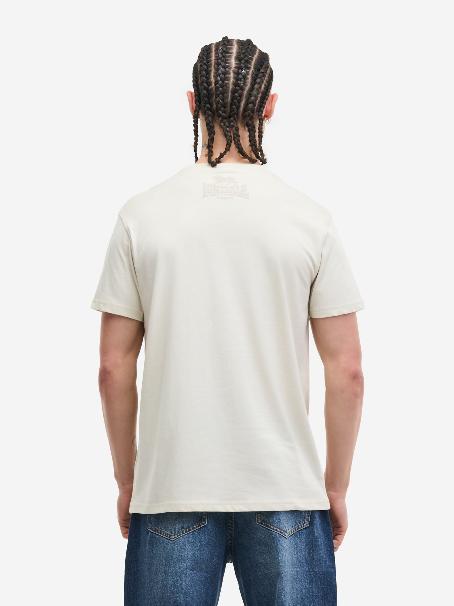 Lonsdale London T-Shirt Bone White mit Frontprint und Löwen-Backprint, sportlich aus Baumwolle