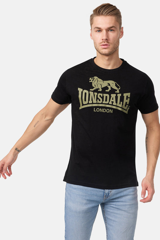 Lonsdale London T-Shirt Regular Logo mit Front-Logo-Aufdruck und kleinem Löwen-Backprint, sportlich-freizeitlicher Stil