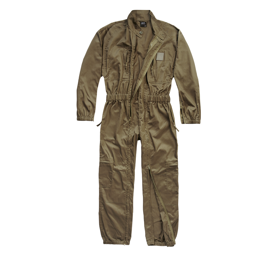 Brandit Flight Suit Olive Allround-Kombi mit 2-Wege-Frontreissverschluss, Brusttaschen und Gummizug.