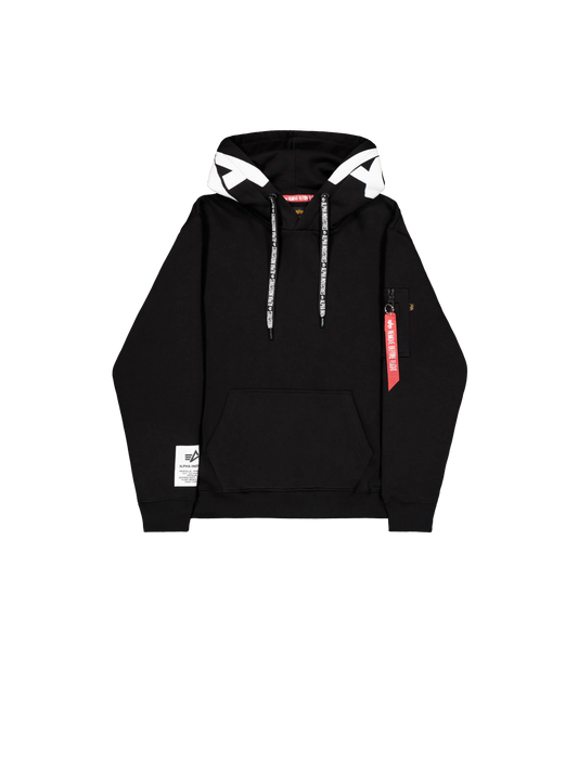 Alpha Industries Alpha Hoodie Herren – Vorderansicht mit Kapuze schwarz