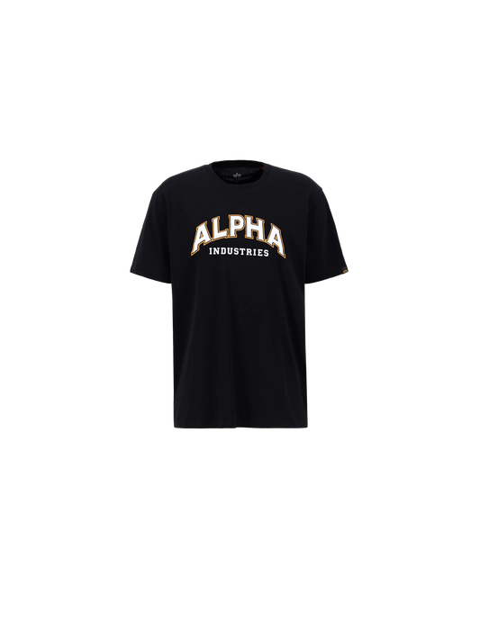 Alpha Industries College T-Shirt – Loose Fit Frontansicht mit Logo-Print schwarz