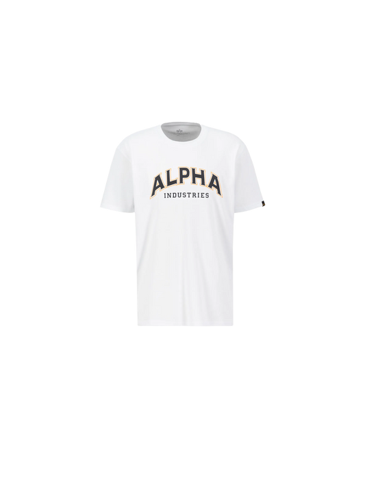 Alpha Industries College T-Shirt – Loose Fit Frontansicht mit Logo-Print weiss