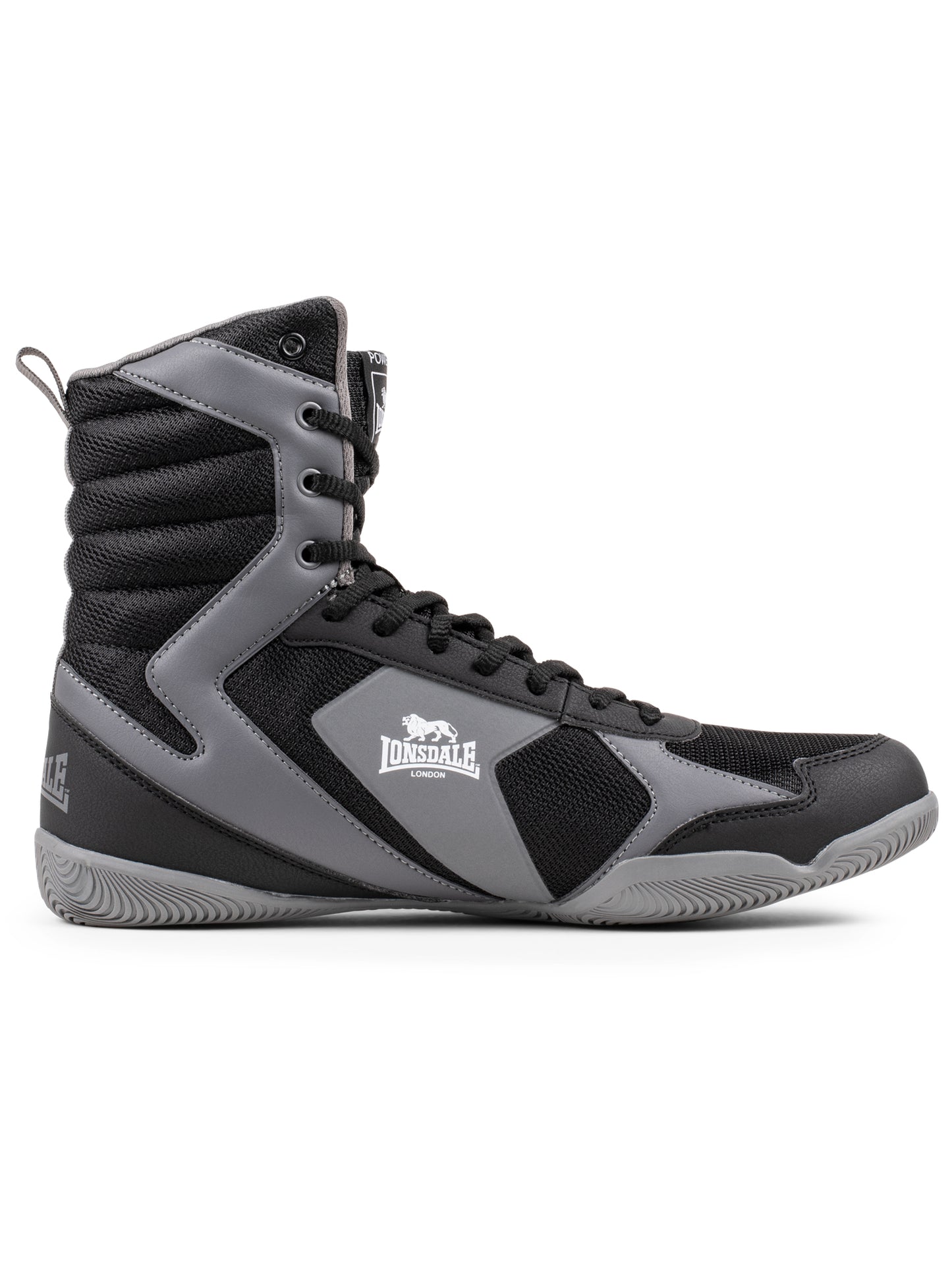 Schwarz-graue Lonsdale Boxschuhe aus Mesh mit gutem Grip und Knöchelstütze