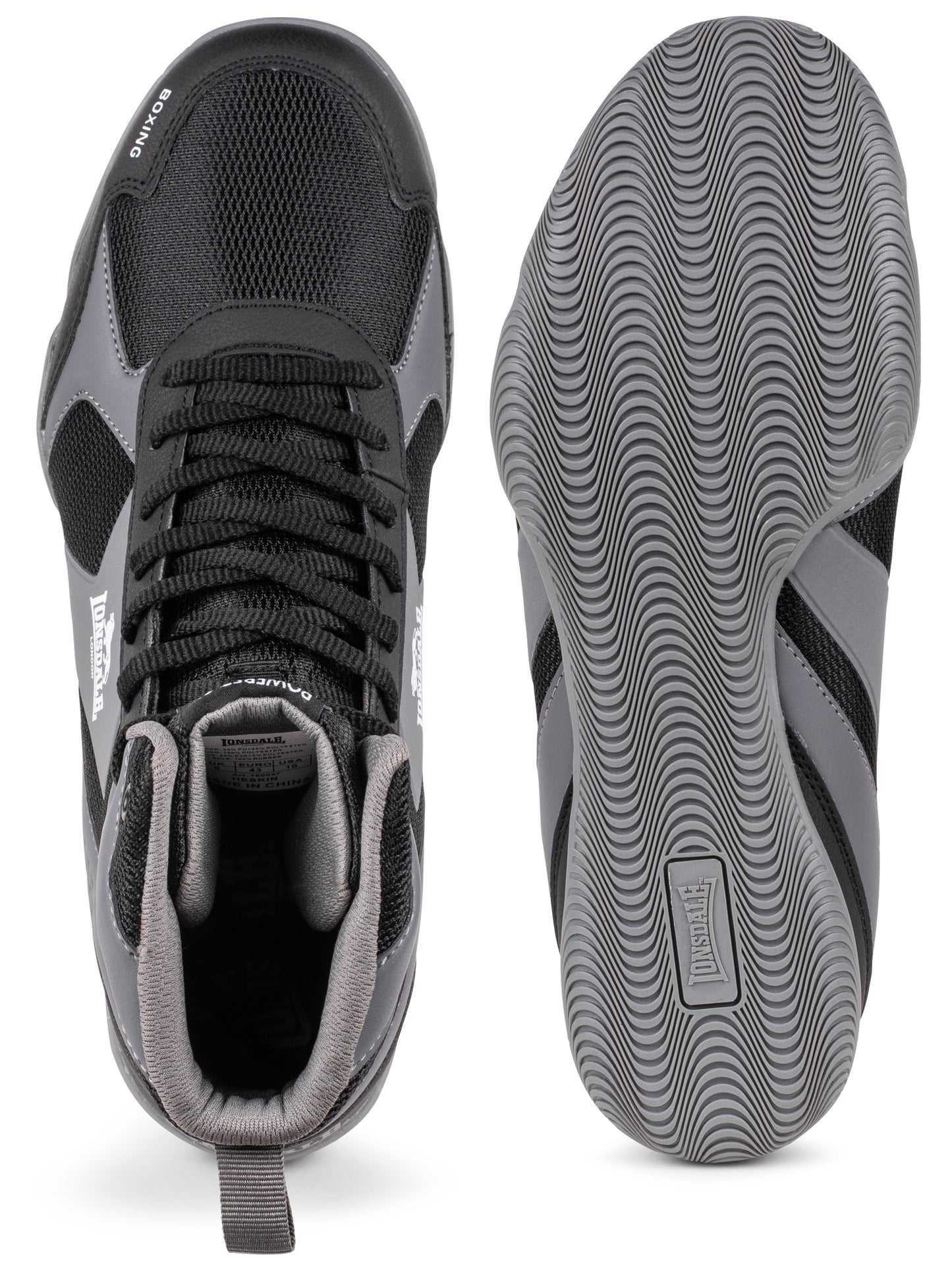 Schwarz-graue Lonsdale Boxschuhe aus Mesh mit gutem Grip und Knöchelstütze