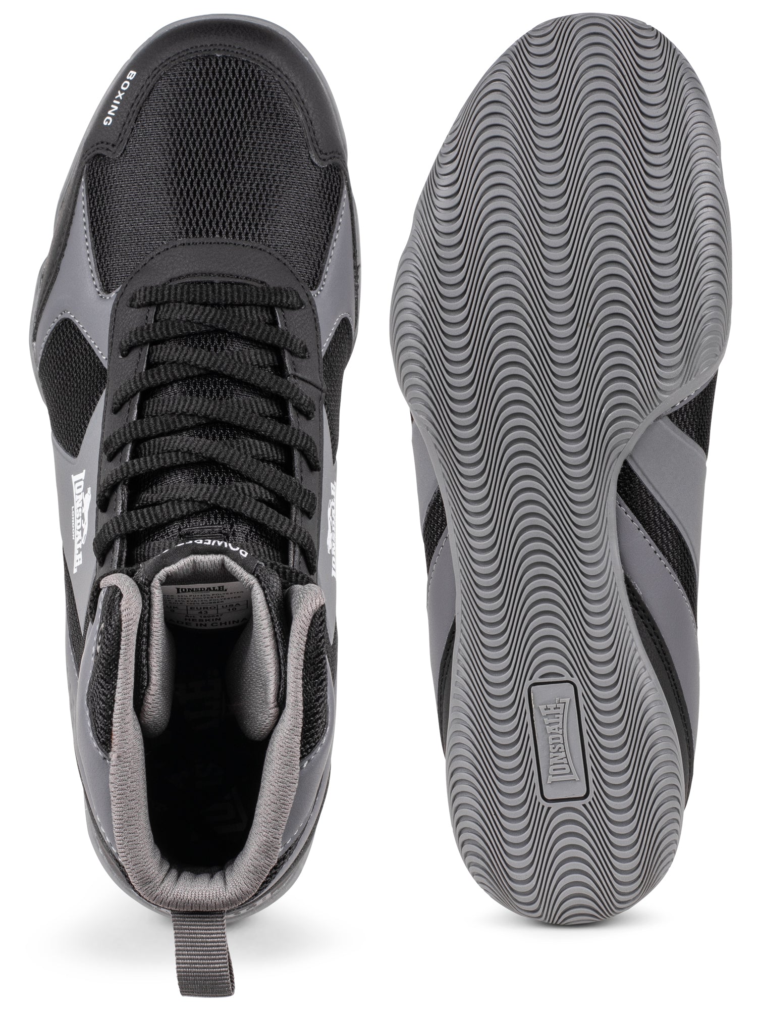 Schwarz-graue Lonsdale Boxschuhe aus Mesh mit gutem Grip und Knöchelstütze