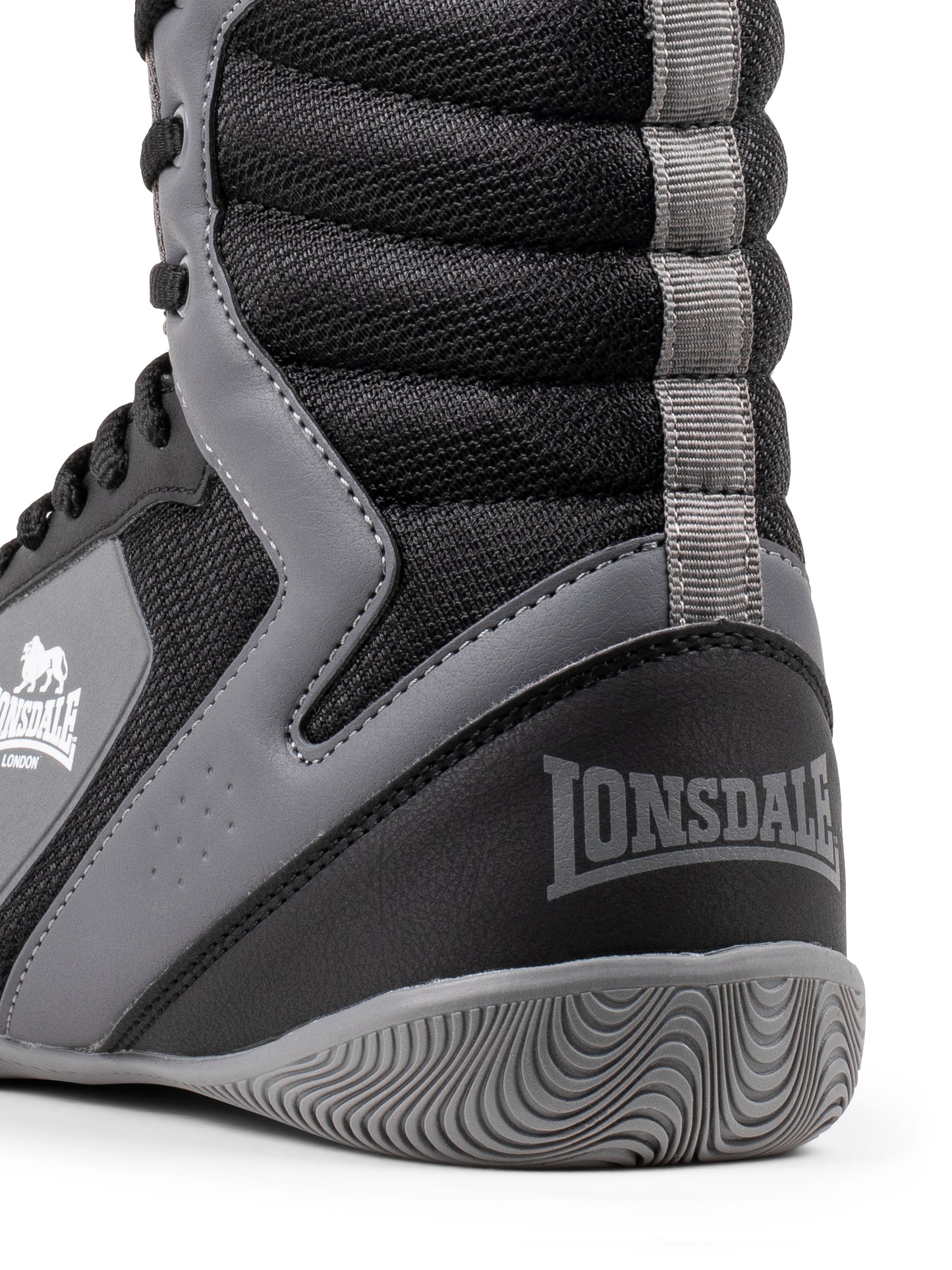 Schwarz-graue Lonsdale Boxschuhe aus Mesh mit gutem Grip und Knöchelstütze