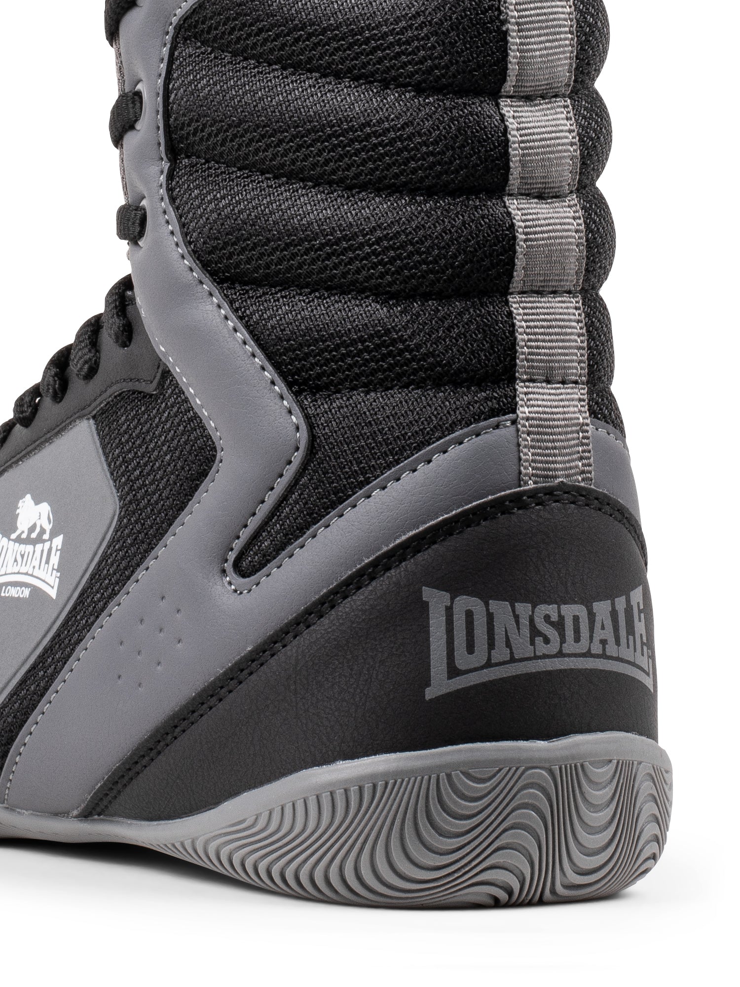 Schwarz-graue Lonsdale Boxschuhe aus Mesh mit gutem Grip und Knöchelstütze