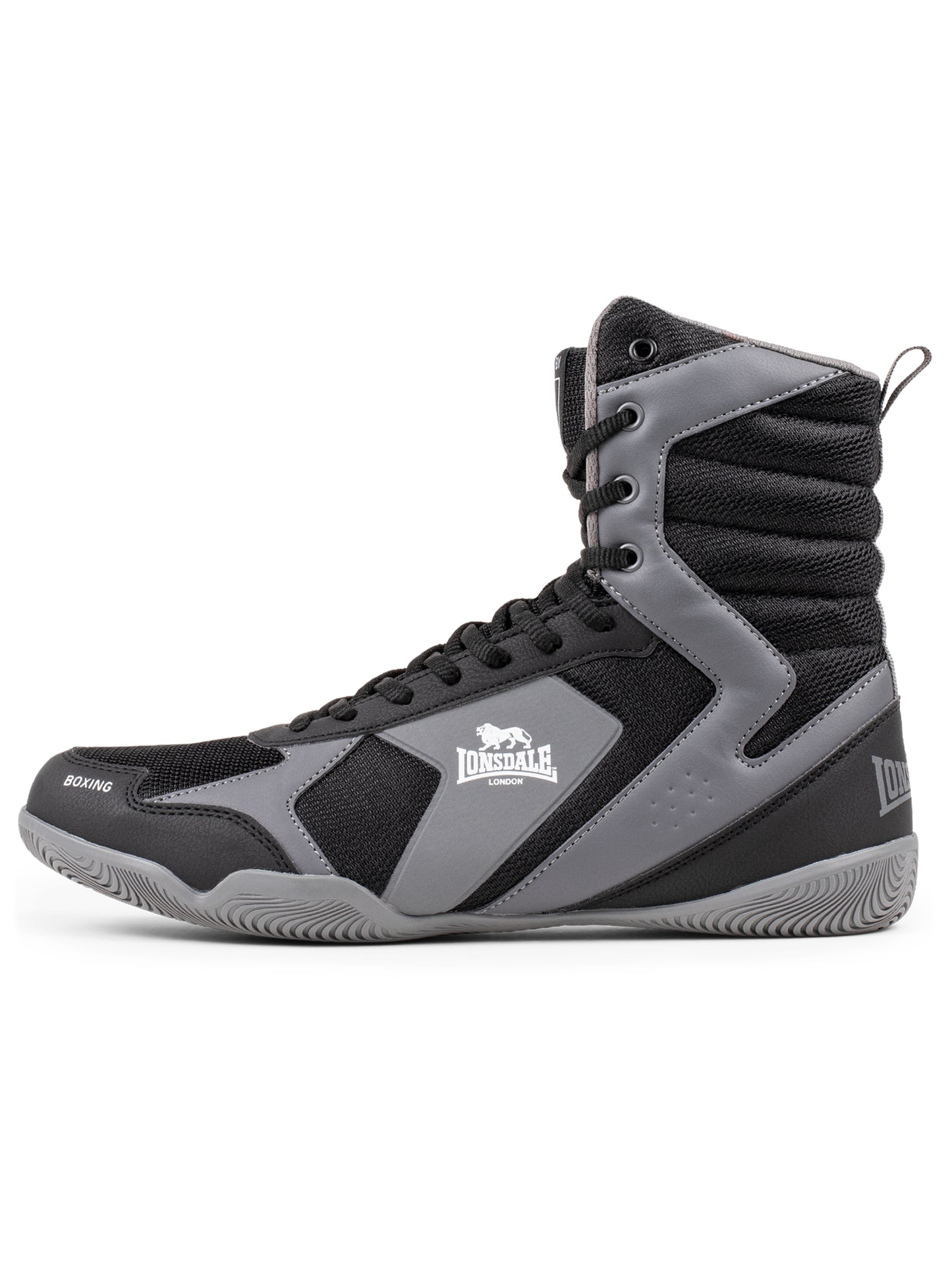 Schwarz-graue Lonsdale Boxschuhe aus Mesh mit gutem Grip und Knöchelstütze