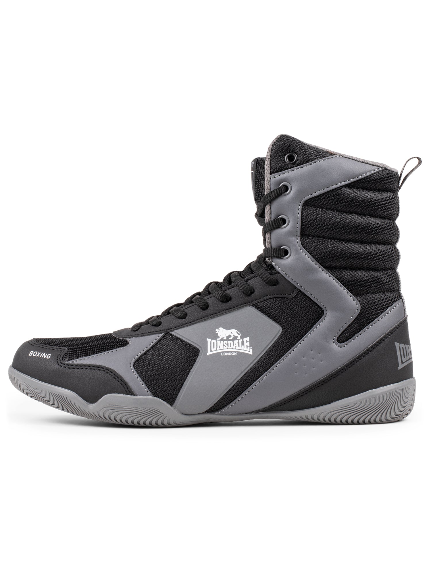 Schwarz-graue Lonsdale Boxschuhe aus Mesh mit gutem Grip und Knöchelstütze