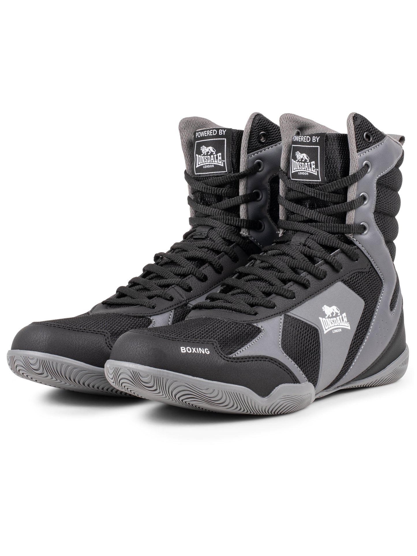 Schwarz-graue Lonsdale Boxschuhe aus Mesh mit gutem Grip und Knöchelstütze